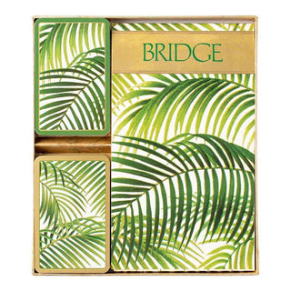 Caspari Under the Palms Bridge Gift Set - 2 Playing Card Decks & 2 Score Pads GS126