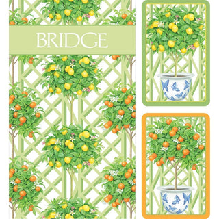 Caspari Citrus Topiaries Large Type Bridge Gift Set - 2 Playing Card Decks & 2 Score Pads GS146J