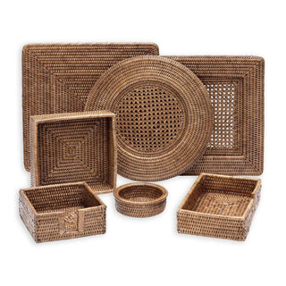 Caspari Rattan Square Plate Charger in Dark Natural - 1 Each HDP02