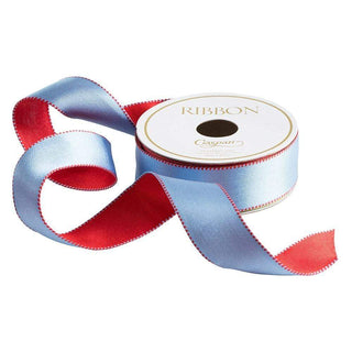 Caspari Cornflower & Red Reversible Satin Ribbon Wired - 10 Yard Spool R946