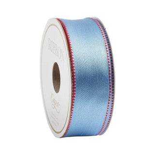 Caspari Cornflower & Red Reversible Satin Ribbon Wired - 10 Yard Spool R946