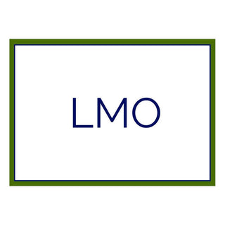 Personalization by Caspari Two-Tone Border Personalized Monogram Folded Note Cards TWOBORDERGREENNAVY_FOLD