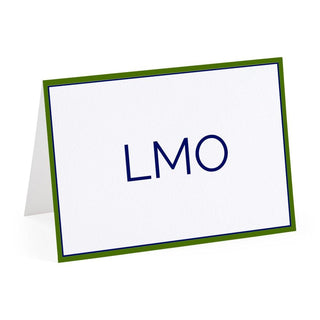 Personalization by Caspari Two-Tone Border Personalized Monogram Folded Note Cards TWOBORDERGREENNAVY_FOLD