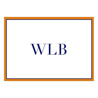 Personalization by Caspari Two-Tone Border Personalized Monogram Folded Note Cards TWOBORDERORANGENAVY_FOLD