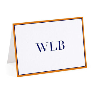 Personalization by Caspari Two-Tone Border Personalized Monogram Folded Note Cards TWOBORDERORANGENAVY_FOLD