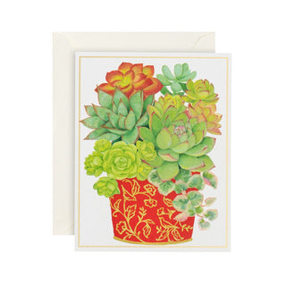 Caspari Succulents In Cachepot Mini Boxed Christmas Cards - 16 Christmas Cards & 16 Envelopes 100017