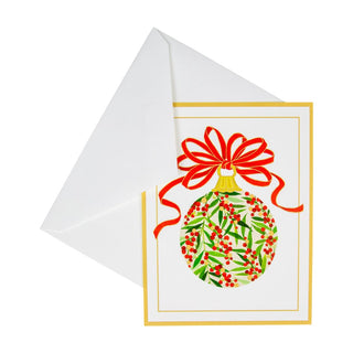 Caspari Berry Decorated Ornament Classic Embossed Boxed Christmas Cards - includes 10 cards & envelopes 100231