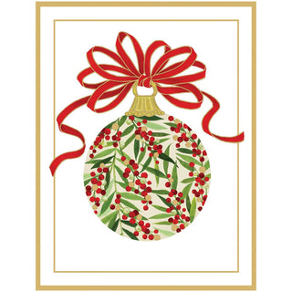 Caspari Berry Decorated Ornament Classic Embossed Boxed Christmas Cards - includes 10 cards & envelopes 100231