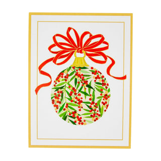 Caspari Berry Decorated Ornament Classic Embossed Boxed Christmas Cards - includes 10 cards & envelopes 100231