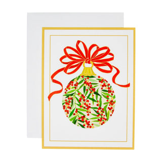 Caspari Berry Decorated Ornament Classic Embossed Boxed Christmas Cards - includes 10 cards & envelopes 100231