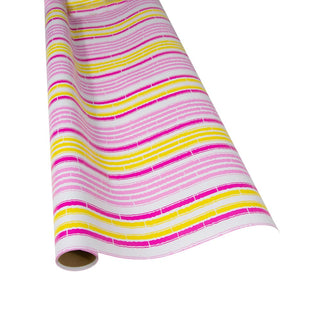 Caspari Bamboo Stripe Pink And Yellow Roll Wrap 30 Inch X 8Ft-2 Inch Core 10050RC
