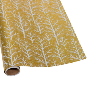 Caspari Winter Trees Gold & White Embossed Foil Gift Wrap - One 30" x 6' Roll 100540RCF