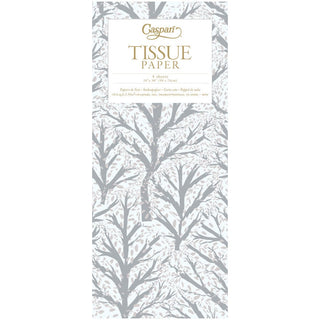 Caspari Winter Trees White/Silver Tissue Pkg 4 Sheets 100540TIS