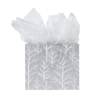 Caspari Winter Trees Silver Gift Bag Lg 11 3/4 X 4 3/4 X 10 10054B3
