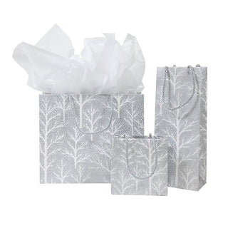 Caspari Winter Trees Silver Gift Bag Lg 11 3/4 X 4 3/4 X 10 10054B3