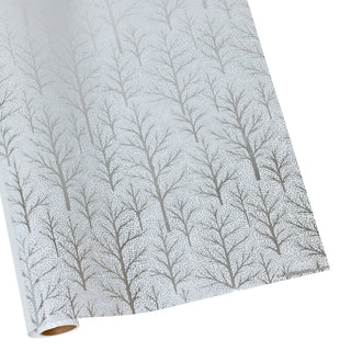 Caspari Winter Trees White/Silver Foil Embo Roll Wrap 30 Inchx 6 Ft Foil-2 Core 10054RCF