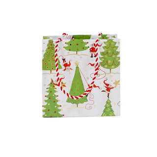 Caspari Twirling Santas Gift Bag Sm Sq. 5 3/4X2 1/2 X 5 3/4 10060B1.5