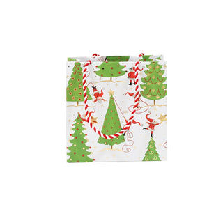 Caspari Twirling Santas Small Square Gift Bag - 1 Each 10060B1.5