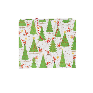 Caspari Twirling Santas Gift Bag Lg 11 3/4 X 4 3/4 X 10 10060B3
