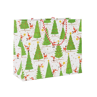 Caspari Twirling Santas Gift Bag Lg 11 3/4 X 4 3/4 X 10 10060B3