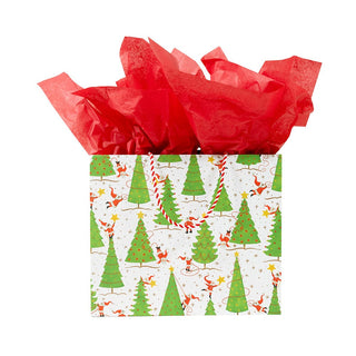 Caspari Twirling Santas Gift Bag Lg 11 3/4 X 4 3/4 X 10 10060B3