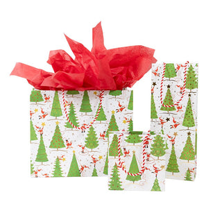 Caspari Twirling Santas Gift Bag Lg 11 3/4 X 4 3/4 X 10 10060B3