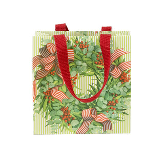 Caspari Ribbon Stripe Wreath Small Square Gift Bag - 1 Each 10063B1.5