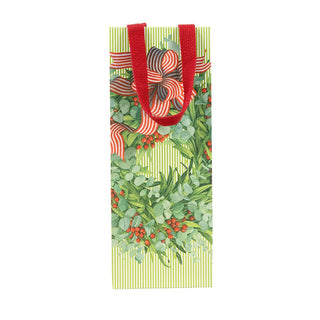 Caspari Ribbon Stripe Wreath Wine & Bottle Gift Bag - 1 Each 10063B4