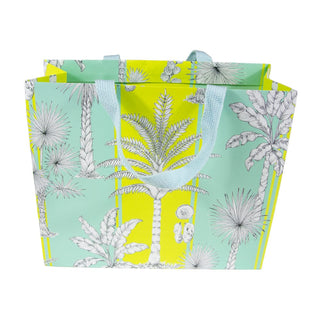 Caspari Southern Palms Turquoise/Lime Gift Bag Lg 11 3/4 X 4 3/4 X 10 10070B3