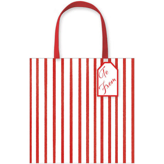 Caspari Stripes For Days Red/White Gift Bag Sm Sq. 5 3/4X2 1/2 X 5 3/4 10092B1.5