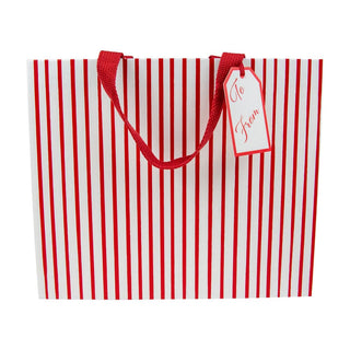 Caspari Stripes For Days Red/White Gift Bag Lg 11 3/4 X 4 3/4 X 10 10092B3