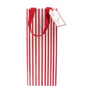 Caspari Stripes For Days Red/White Bottle Bag 5 X 3 1/2 X 13 10092B4
