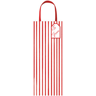 Caspari Stripes For Days Red/White Bottle Bag 5 X 3 1/2 X 13 10092B4