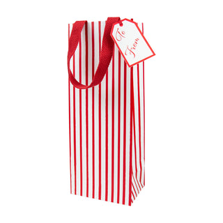 Caspari Stripes For Days Red/White Bottle Bag 5 X 3 1/2 X 13 10092B4
