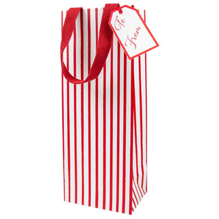 Caspari Stripes For Days Red/White Bottle Bag 5 X 3 1/2 X 13 10092B4