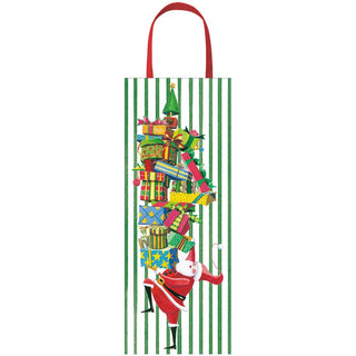 Caspari Santa With Gift Tower Bottle Bag 5 X 3 1/2 X 13 10098B4