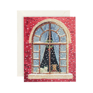 Caspari Cat and Dog at Window Mini Boxed Christmas Cards - 15 Cards & 15 Envelopes 101007