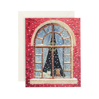 Caspari Cat And Dog At Window Petite Boxed Christmas Cards - includes 15 cards & envelopes 101007