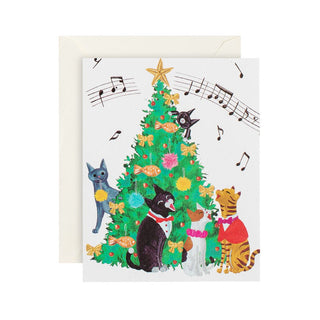 Caspari Cats and Christmas Tree Mini Boxed Christmas Cards - 16 Cards & 16 Envelopes 101024