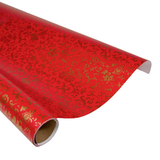 Caspari Flora Scrollwork Red/Gold Roll Wrap 30 Inch X 8Ft-2 Inch Core 101110RC