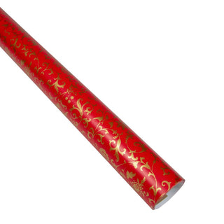Caspari Flora Scrollwork Red/Gold Roll Wrap 30 Inch X 8Ft-2 Inch Core 101110RC
