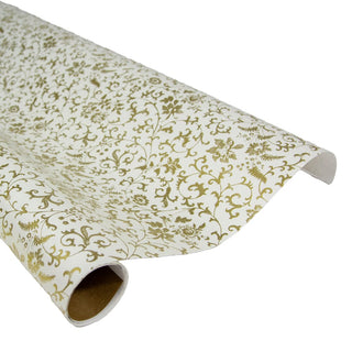 Caspari Flora Scrollwork White/Gold Roll Wrap 30 Inch X 8Ft-2 Inch Core 10111RC