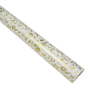 Caspari Flora Scrollwork White/Gold Roll Wrap 30 Inch X 8Ft-2 Inch Core 10111RC