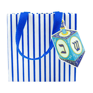 Caspari Dreidel And Stripes Gift Bag Sm Sq. 5 3/4X2 1/2 X 5 3/4 10113B1.5