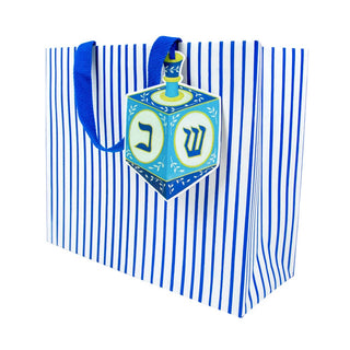 Caspari Dreidel And Stripes Gift Bag Lg 11 3/4 X 4 3/4 X 10 10113B3