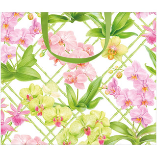 Caspari Orchid Conservatory Large Gift Bag - 11.75"L x 4.75"W x 10"H - includes 1 bag 10126B3