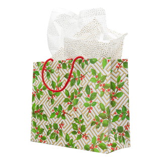 Caspari Holly And Fretwork Gift Bags - includes 1 Gift Bags 10130B3