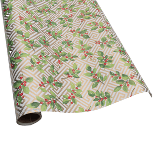 Caspari Holly And Fretwork Roll Wrap - includes 1 Roll 10130RC
