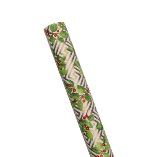 Caspari Holly And Fretwork Roll Wrap - includes 1 Roll 10130RC