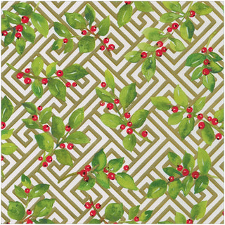 Caspari Holly And Fretwork Roll Wrap - includes 1 Roll Wrap 10130RC
